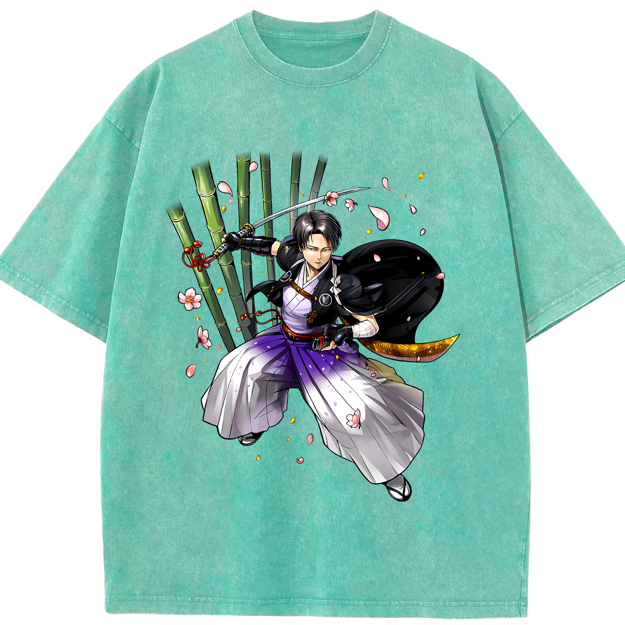 （画像用） 進撃の巨人 リヴァイ·アッカーマン Attack on Titan Levi Ackerman 綿100% ヴィンテージ風 半袖Tシャツ（フロントプリント）